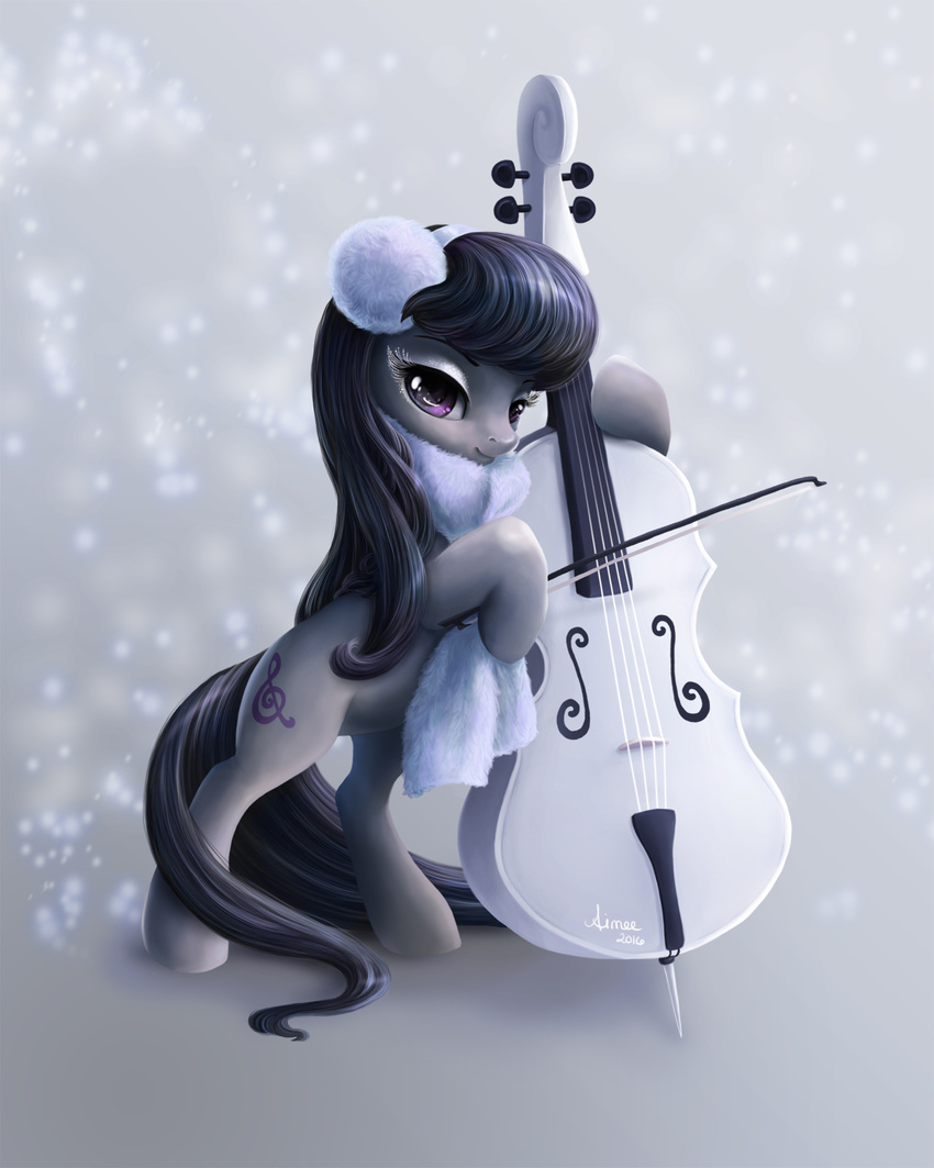 2016 black_hair cello cutie_mark ear_warmers equine eyeshadow female friendship_is_magic hair horse looking_at_viewer makeup mammal musical_instrument my_little_pony octavia_(mlp) pony scarf solo tuyla