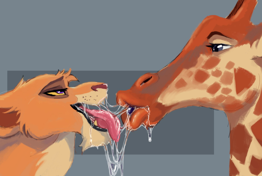 disney drooling extreme_french_kiss feline female female/female feral french_kissing giraffe interspecies kissing lion lips mammal messy saliva saliva_string slobber the_lion_king tongue ungulatr vitani