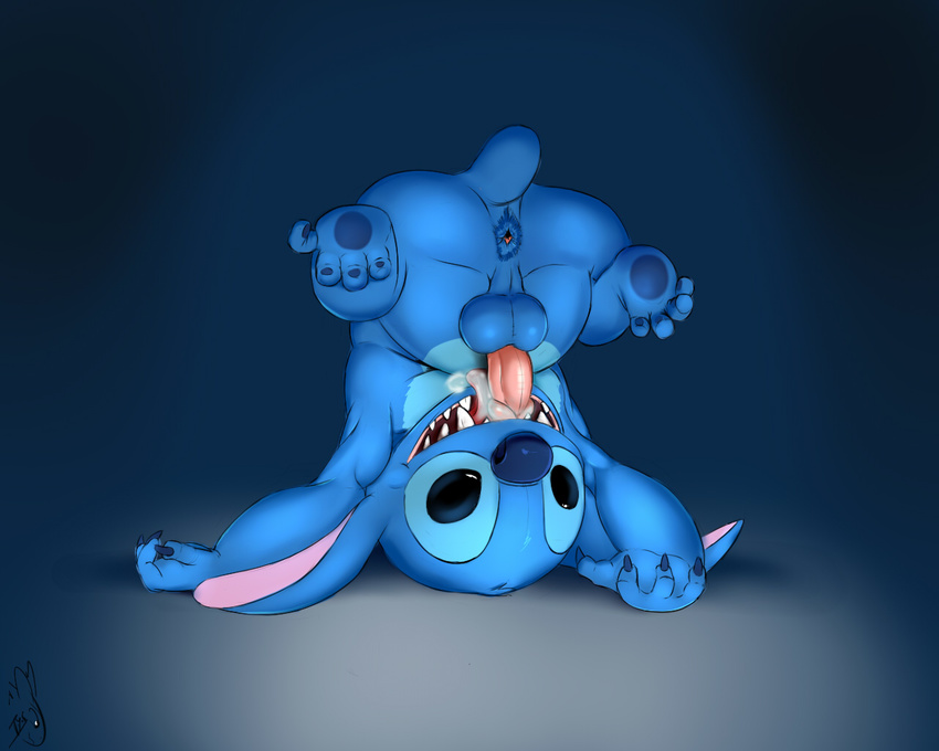 alien anthro anus autofellatio balls cum disney experiment_(species) front_view lilo_and_stitch male masturbation nude oral pawpads perineum seyrmo sharp_teeth shoulder_stand signature solo spread_legs spreading stitch teeth tongue tongue_out upside_down