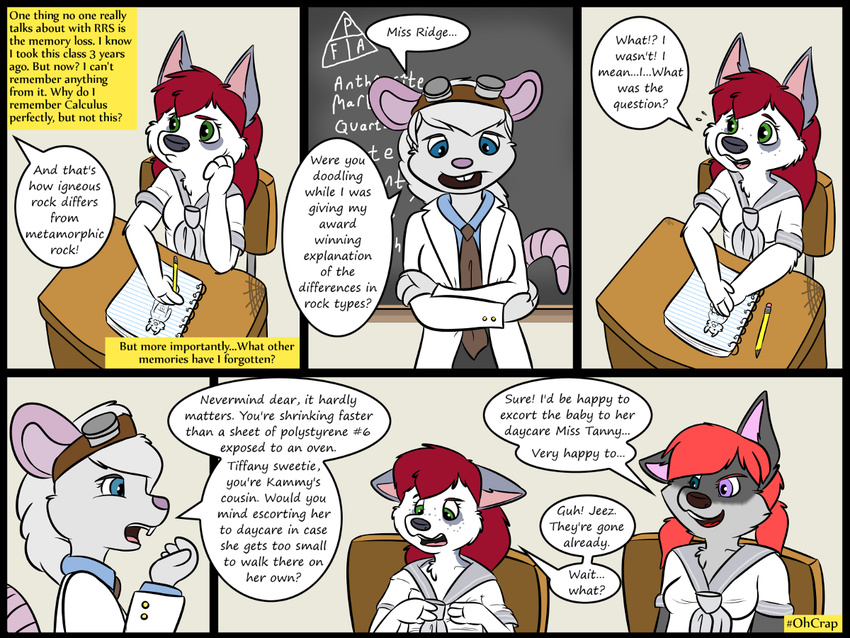 canine clothing comic cub english_text hair kammypup kammypup_(artist) mammal rat red_hair rodent school school_uniform speech_bubble text uniform young