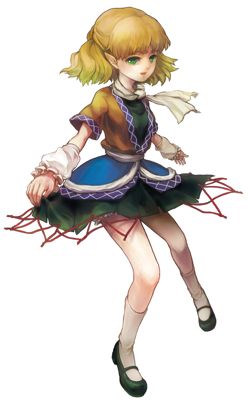 absurdres arm_warmers bad_id bad_pixiv_id blonde_hair full_body green_eyes half_updo highres mizuhashi_parsee pointy_ears riinu_(ir-n) scarf short_hair solo touhou transparent_background