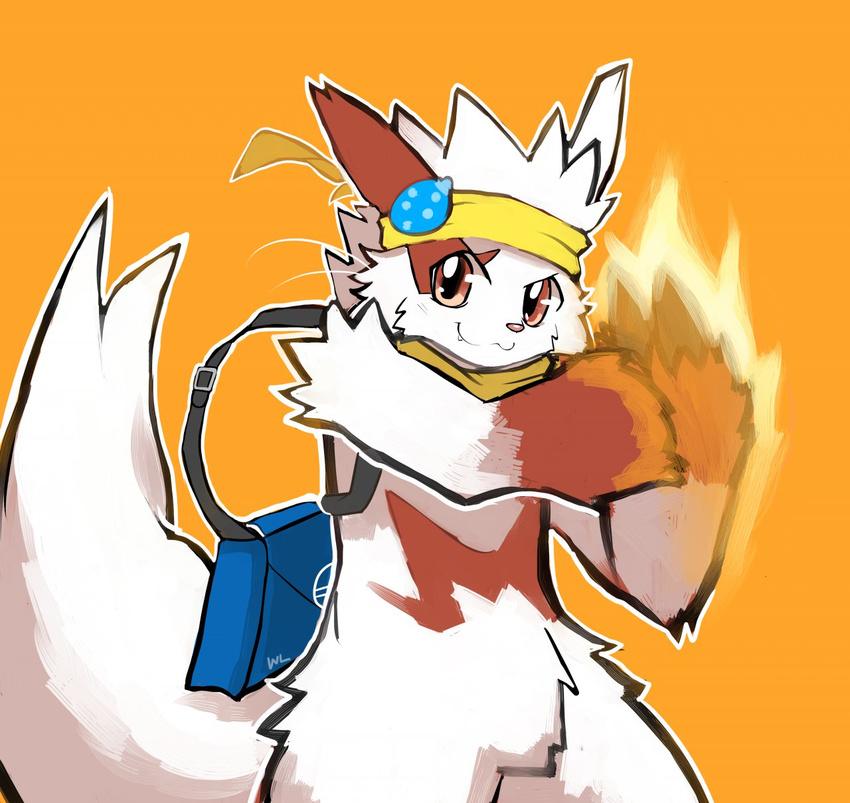 action_pose anthro bandanna featureless_crotch front_view looking_at_viewer mammal nintendo pok&eacute;mon scarf shoulder_bag signature video_games whiteleo zangoose