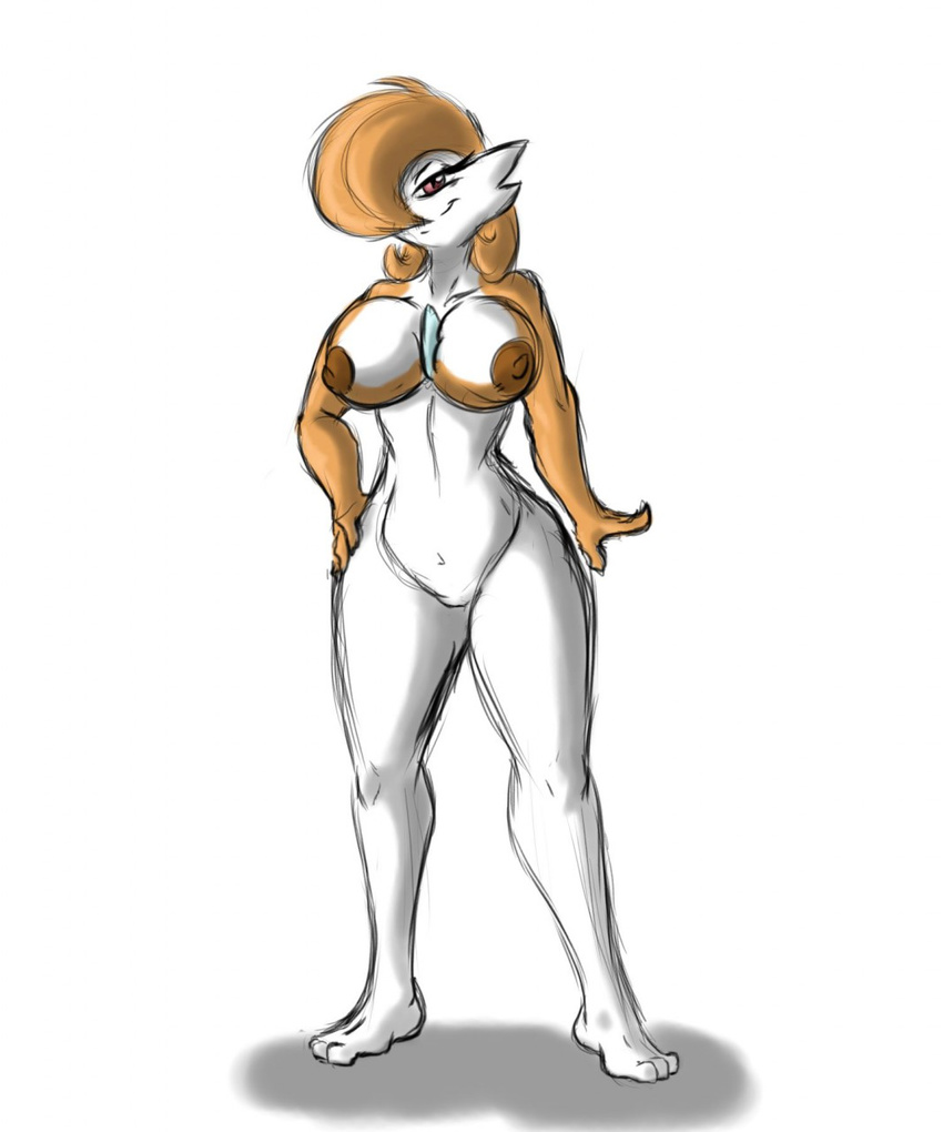 alternate_color bedroom_eyes big_breasts big_butt breasts butt female gardevoir half-closed_eyes hand_on_hip looking_at_viewer nintendo pok&eacute;mon pussy seductive shinysteel smile standing video_games voluptuous wide_hips