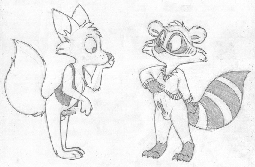 anatomically_correct anatomically_correct_penis animal_genitalia anthro anus avery_(ozy_and_millie) balls barefoot blush bottomless canine canine_ppenis clothed clothing cub digitigrade duo erection fox greyscale hand_to_mouth knot looking_at_penis male mammal mizzyam monochrome ozy ozy_and_millie pencil_(artwork) penis raccoon raccoon_penis sheath shirt shirt_lift side_view standing stare sweatshirt traditional_media_(artwork) vest young