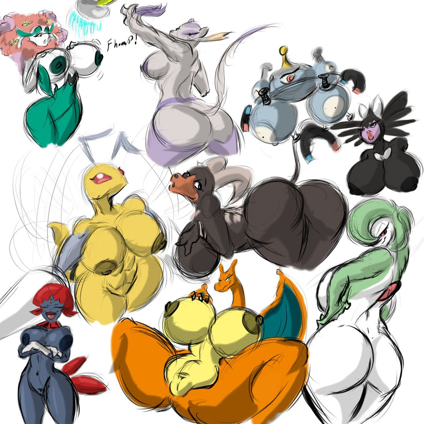 beedrill big_breasts big_butt breasts butt charizard female florges gardevoir gothitelle hands_on_hips houndoom huge_breasts huge_butt magnezone mienshao nintendo pok&eacute;mon presenting pussy shinysteel spread_legs spreading video_games voluptuous weavile