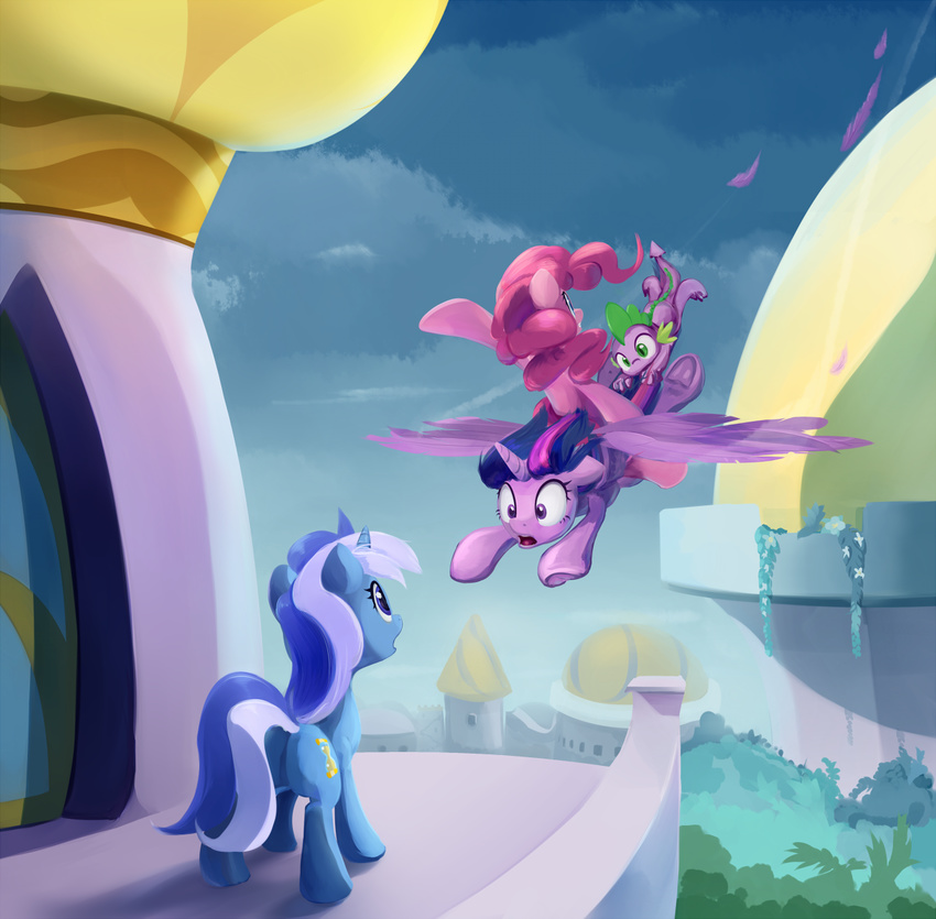 2015 balcony blue_fur canterlot city cloud cutie_mark door dragon earth_pony equine feathered_wings feathers female feral flower flying friendship_is_magic fur green_eyes group hair horn horse landscape mammal minuette_(mlp) multicolored_hair my_little_pony outside pink_fur pink_hair pinkie_pie_(mlp) plant pony purple_eyes purple_fur scalie scared scootiebloom sky spike_(mlp) tree twilight_sparkle_(mlp) two_tone_hair unicorn window winged_unicorn wings