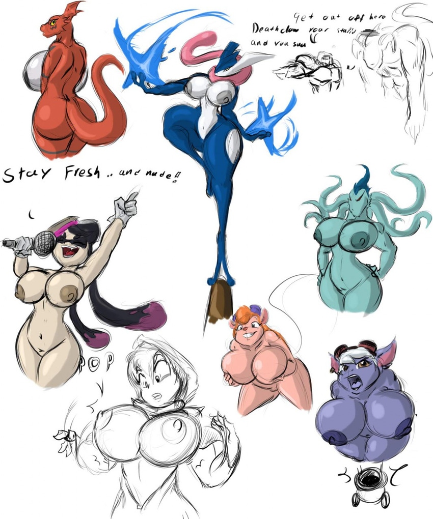 big_breasts big_butt breasts butt callie_(splatoon) chip_'n_dale_rescue_rangers crossgender deathclaw digimon disney doom fallout female gadget_hackwrench greninja grin guilmon hands_on_hips huge_breasts huge_butt inkling insult looking_back male mega_milk microphone muscular muscular_male nintendo parody pok&eacute;mon pussy scalie shinysteel smile splatoon tentacles thick_thighs video_games voluptuous wide_hips