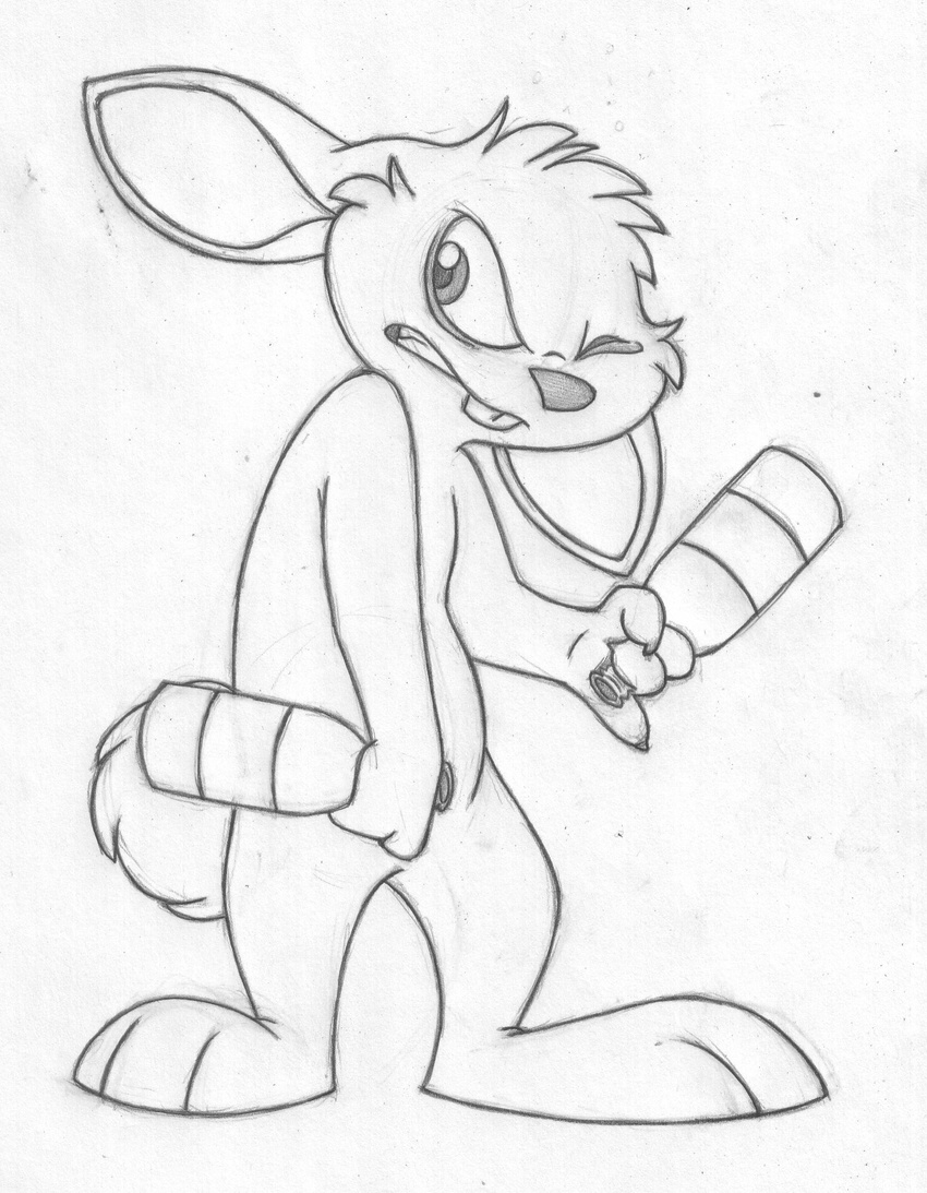 alcohol angry barefoot beverage bottle buckteeth cub drunk dual_wielding featureless_crotch food front_view greyscale holding_object holding_weapon lagomorph looking_away looking_back male mammal maxy mizzyam monochrome nude one_eye_closed pencil_(artwork) rabbit solo standing teeth traditional_media_(artwork) uhoh weapon young