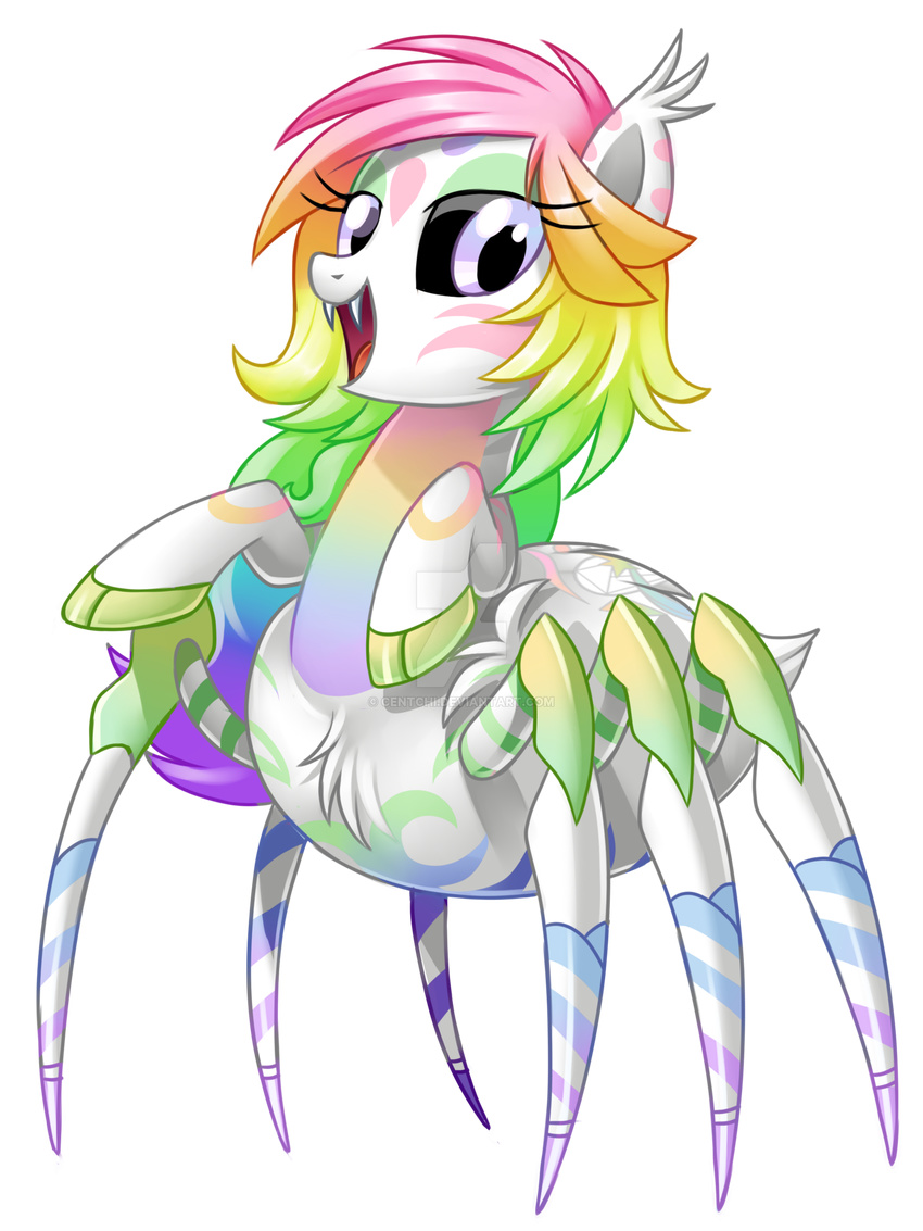 2016 arachnid arthropod centchi cutie_mark distracting_watermark equine fan_character fangs female hair horse hybrid looking_at_viewer mammal multicolored_hair my_little_pony pink_eyes pony rainbow_hair solo spider watermark