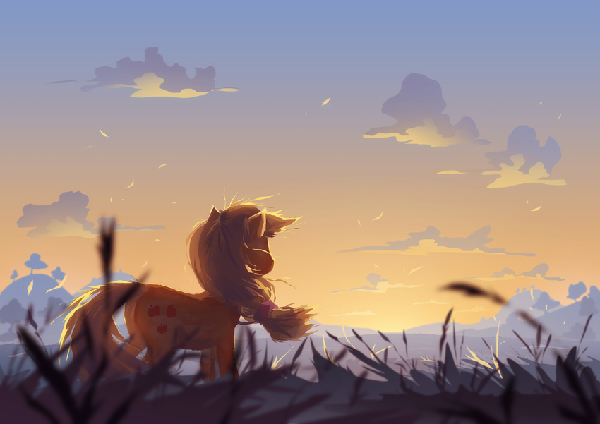 2014 applejack_(mlp) blonde_hair cloud cmaggot cutie_mark earth_pony equine female feral friendship_is_magic fur grass hair horse landscape mammal my_little_pony nature orange_fur outside pony sky solo tree