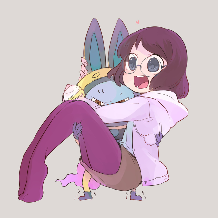 alto168 angry animal_ears bad_id bad_pixiv_id bunny_ears carrying glasses heart helmet highres misora_inaho no_shoes open_mouth pantyhose princess_carry short_hair simple_background spacesuit sweat usapyon watch wristwatch youkai youkai_watch youkai_watch_(object)