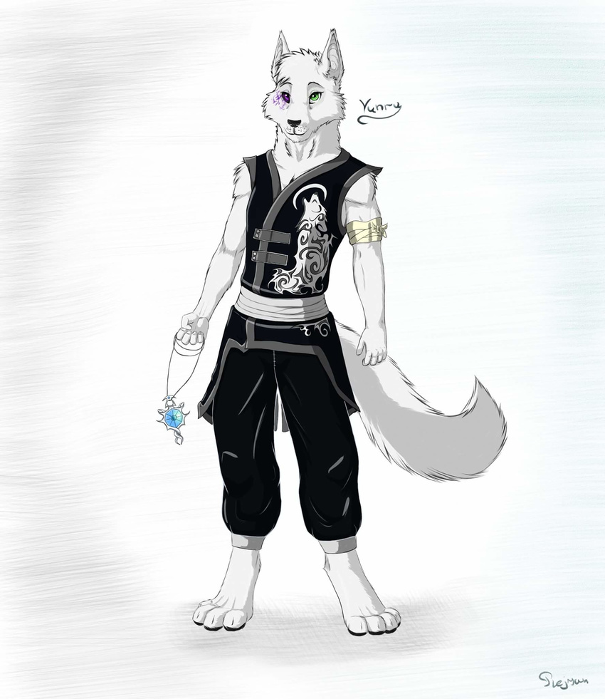 2016 amulet bandage canine clothed clothing digital_media_(artwork) fan_character jewelry kung_fu_panda male mammal pants plejman shirt simple_backgroung wolf yunru