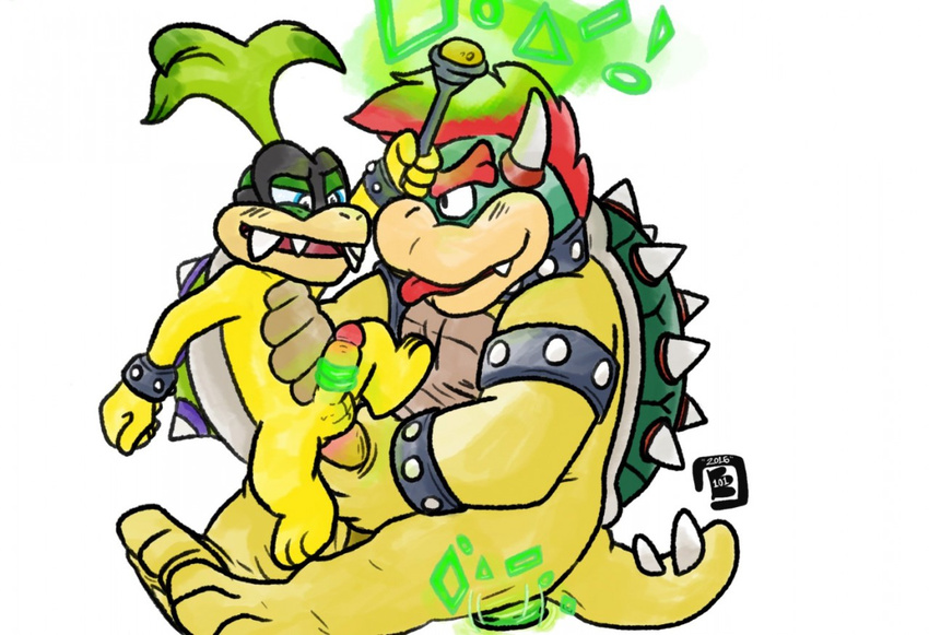 age_difference anal anal_penetration blush bowser bowserboy101 cuffs_(disambiguation) dildo duo father father_and_son green_hair hair iggy_koopa koopa leash magic male male/male mario_bros nintendo parent penetration penis red_hair rod scalie sex_toy shell simple_background size_difference son tongue vibrator video_games white_background young