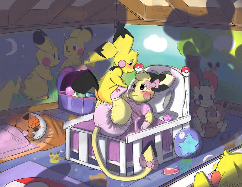 cub daycare diaper diaper_sex female girly male male/female nintendo penetration pichu pikachu plusle pok&eacute;mon rairai ribbons shadow sleeping teddiursa video_games voyeur vulpix young