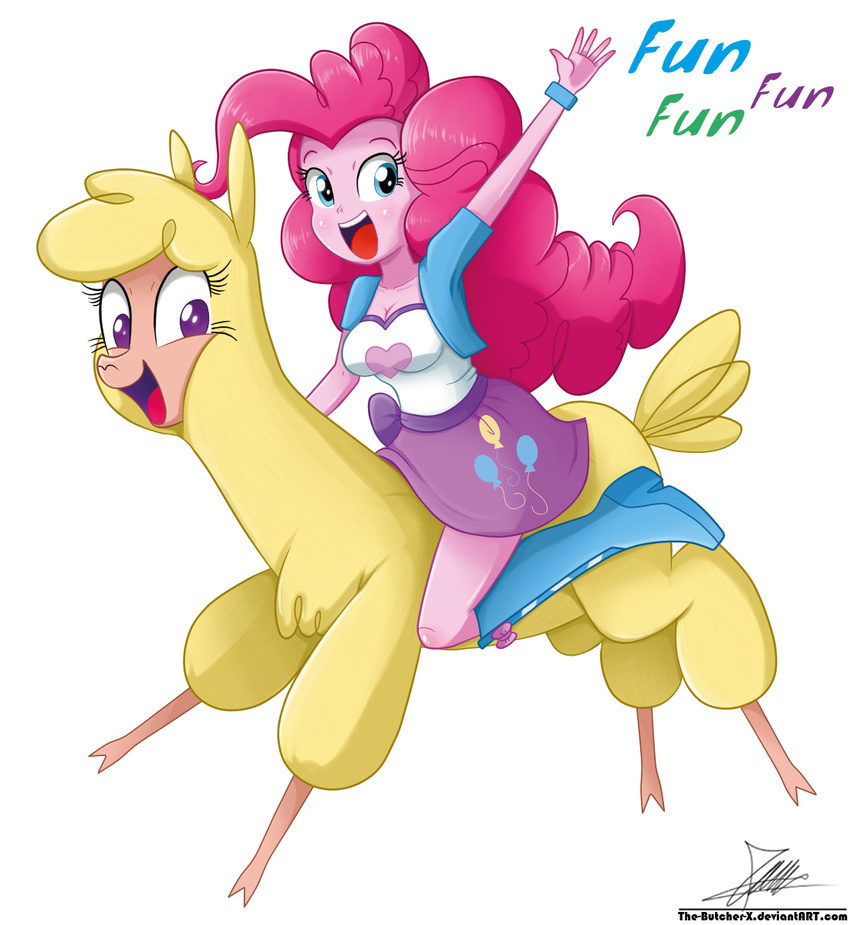 2016 alpaca alpha_channel blue_eyes camelid crossover duo english_text equestria_girls female feral hair human long_hair mammal my_little_pony paprika_paca_(tfh) pink_hair pinkie_pie_(eg) purple_eyes riding simple_background text the-butcher-x them's_fightin'_herds transparent_background