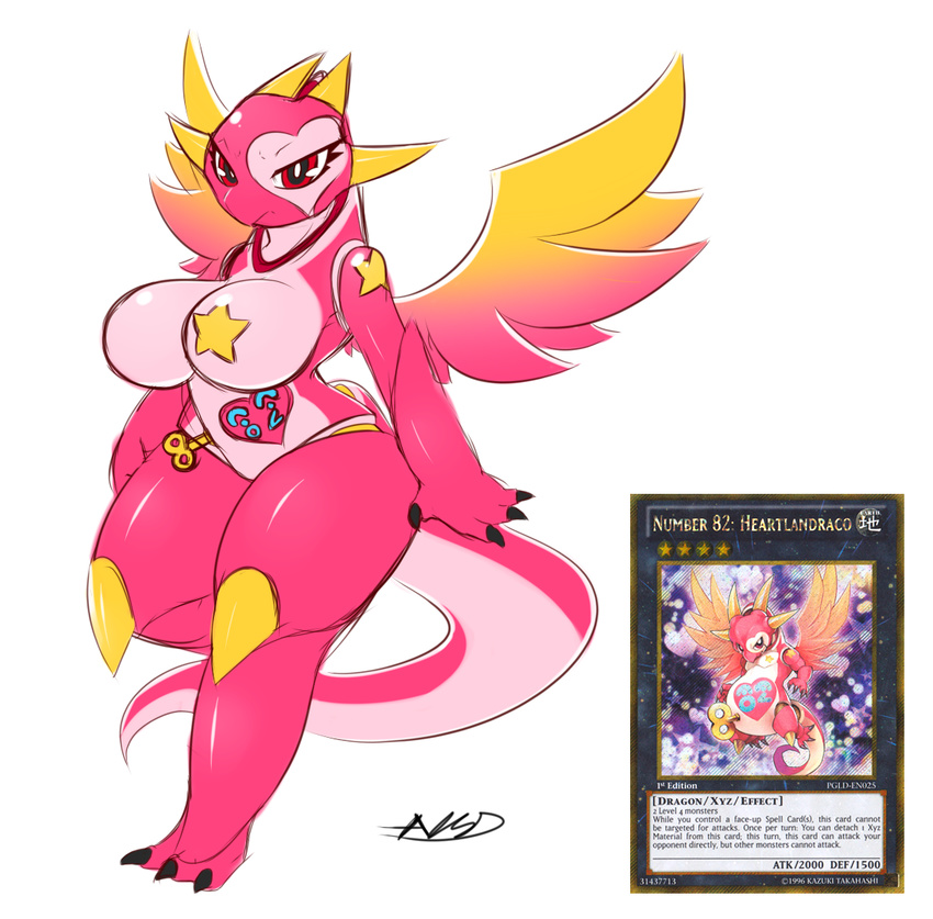 &lt;3 artist's_signature averyshadydolphin belly big_breasts black_claws breasts claws dragon eyelashes feet female fingers frown heartlandraco horn invalid_tag looking_at_viewer machine markings pink_skin red_eyes reptile robot scalie star symbol thick_thighs toes wide_hips wings