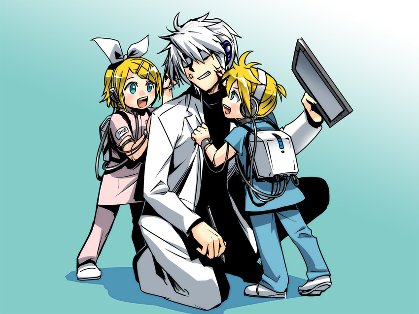 2boys angry blonde_hair caffein child doctor honne_dell kagamine_len kagamine_rin labcoat medical_scrubs multiple_boys nurse short_hair siblings silver_hair twins vocaloid voyakiloid younger