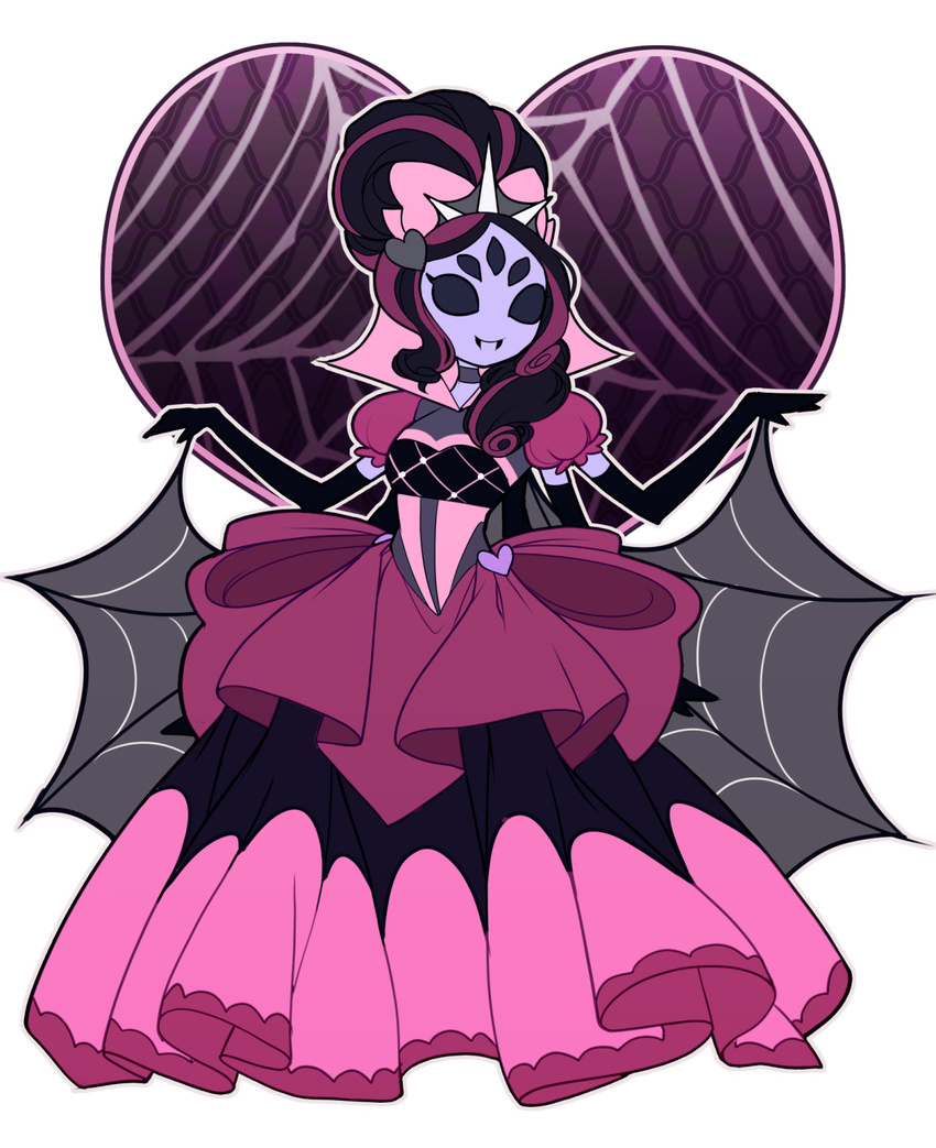 1girl alternate_hairstyle arachnid arthropod choker clothing dress elbow_gloves extra_arms extra_eyes fangs female hair insect_girl muffet multiple_eyes purple_hair purple_skin rotodisk solo spider spider_girl undertale video_games