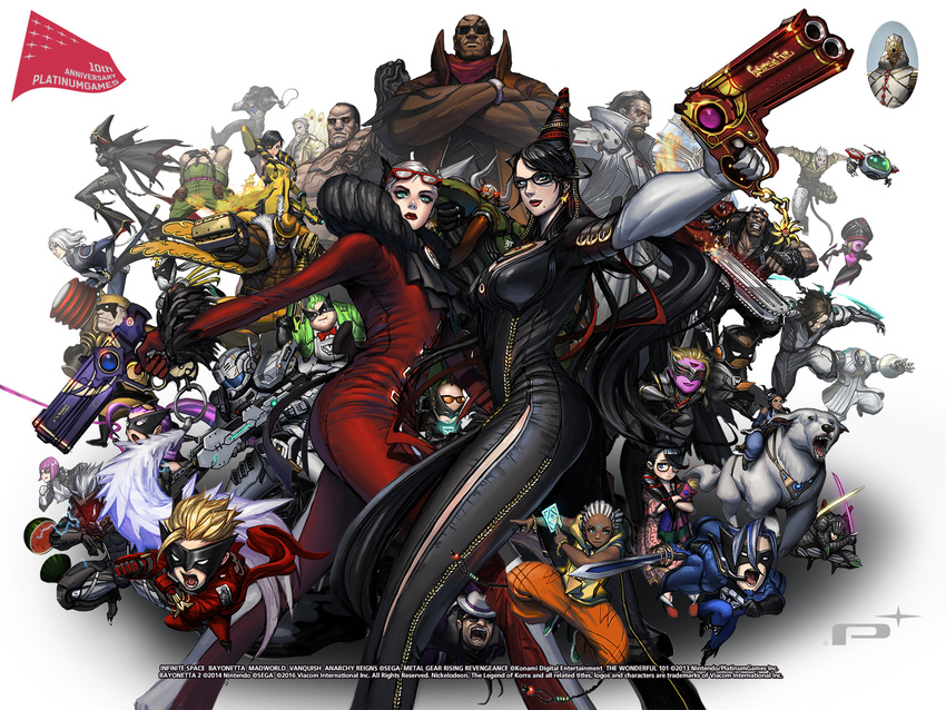 6+girls age_difference ahoge ai_rin all_4_one_(bayonetta) anniversary arm_strap armor avatar:_the_last_airbender avatar_(series) bayonetta bayonetta_(character) bayonetta_2 beard beehive_hairdo big_bull_crocker black_baron black_hair blonde_hair blue_eyes blue_hair bodysuit bow bowtie brass_knuckles breasts buckle card cereza chainsaw character_request chibi claw_(weapon) company_connection cornrows crossed_arms crossover dark_skin domino_mask dual_wielding durga_(max_anarchy) earrings edgar_oinkie electricity english enzo eyelashes eyewear_on_head facial_hair feathers finger_on_trigger fingerless_gloves food foreshortening fruit fur_trim glasses gloves glowing glowing_eyes goggles goggles_on_head green_hair gun hair_ribbon handgun hat headset helmet highres holding horns immorta jack_cayman jeanne_(bayonetta) jewelry jumping korra large_breasts legs_apart leonhardt_victorion lips lipstick logo loki_(bayonetta) long_hair looking_at_viewer luka_redgrave madworld makeup mask mathilda max_anarchy maximillian_caxton metal_gear_(series) metal_gear_rising:_revengeance mole mole_under_mouth mugen_kouro multicolored_hair multiple_boys multiple_girls muscle necklace nikolai_dmitri_bulygin official_art open_mouth outstretched_arm pink_skin platinumgames_inc. polar_bear_dog ponytail power_armor purple_hair raiden red_eyes red_lipstick ribbon riding rifle robot rodin sam_gideon scarborough_fair_(bayonetta) sheath sheathed short_hair side_slit simple_background skull spiked_hair standing streaked_hair sunglasses sword tattoo the_legend_of_korra the_wonderful_101 torn_clothes two-tone_hair vanquish_(game) very_long_hair wallpaper watermelon weapon white_background white_hair wonder_black wonder_blue wonder_director wonder_green wonder_pink wonder_red wonder_white wonder_yellow yuri_(mugen_kouro) zero_(max_anarchy)