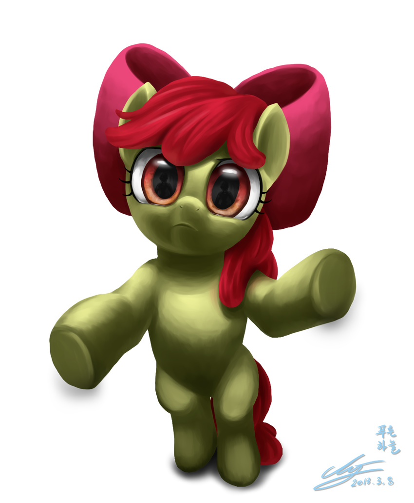 2013 alpha_channel amber_eyes apple_bloom_(mlp) bow earth_pony equine female feral friendship_is_magic fur hair hi_res horse looking_at_viewer mammal mrs1989 my_little_pony pony red_hair reflection simple_background solo transparent_background yellow_fur