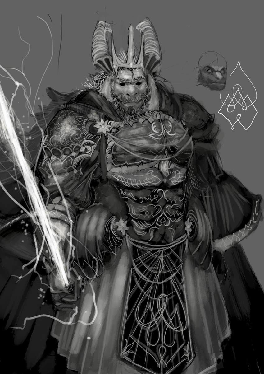 amazing asgore_dreemurr crown detailed horn kyoulang male monochrome solo undertale video_games