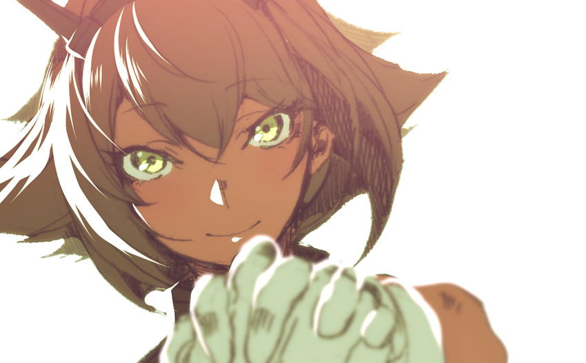 bad_id bad_pixiv_id brown_hair gloves green_eyes hands_clasped hohehohe kantai_collection mutsu_(kantai_collection) own_hands_together short_hair smile solo