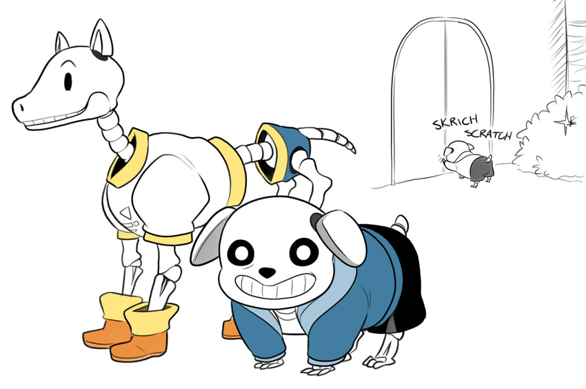 alternate_species animated_skeleton bone boots brothers canine clothing dog footwear hoodie male mammal papyrus_(undertale) sans_(undertale) sibling skeleton undead undertale video_games