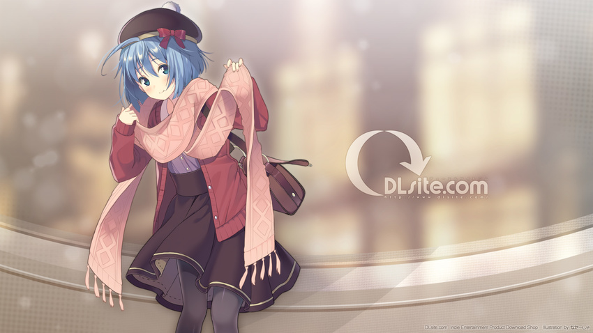 blue_eyes blue_hair dlsite.com elle_sweet hat pantyhose scarf short_hair skirt tagme_(artist)