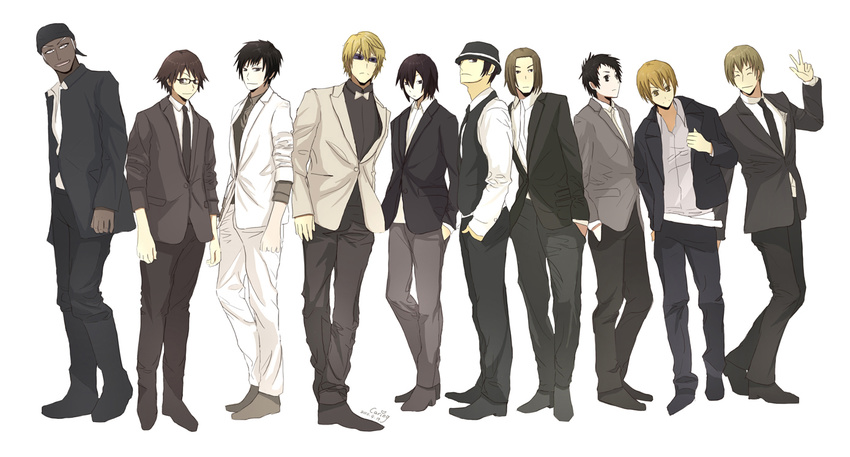 aliasing all_male brezhnev_simon caring201 durarara!! group heiwajima_kasuka heiwajima_shizuo kadota_kyohei kida_masaomi kishitani_shinra male orihara_izaya ryuugamine_mikado suit togusa_saburou yumasaki_walker