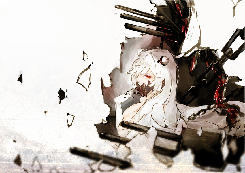 chain elbow_gloves kantai_collection long_hair midway_hime nello_(luminous_darkness) red_eyes weapon white_hair
