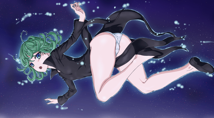 aliasing ass blue_eyes dress green_hair okiyumi_kase onepunch_man panties short_hair tatsumaki_(onepunch_man) underwear