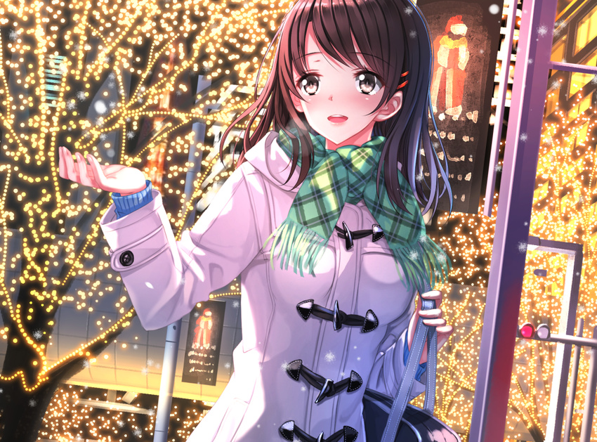 brown_eyes brown_hair christmas cropped hoodie original scarf swordsouls tree