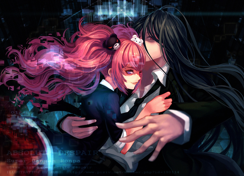 black_hair catwyz dangan-ronpa dangan-ronpa_2 enoshima_junko kamukura_izuru long_hair pink_hair tie