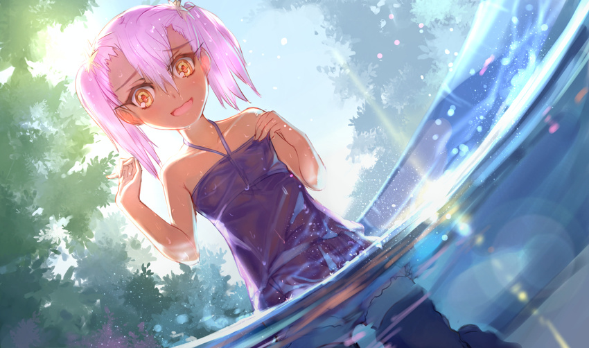 chloe_von_einzbern dress fate/kaleid_liner_prisma_illya fate/stay_night observerz orange_eyes photoshop pink_hair see_through thighhighs water wet zettai_ryouiki