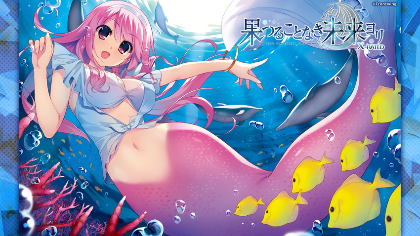 animal bikini_top breasts bubbles cleavage fish front_wing fumio hatsuru_koto_naki_mirai_yori meltyna mermaid open_shirt pink_hair tail underwater water