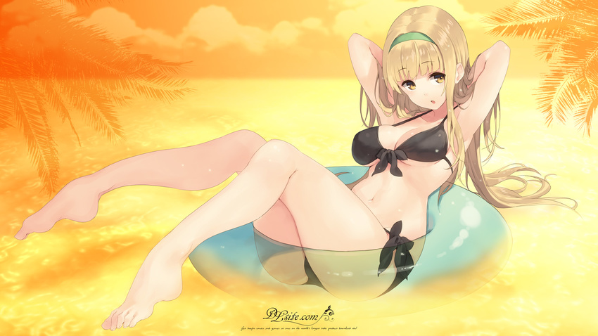 barefoot bikini blonde_hair breasts dille_blood dlsite.com headband long_hair original paseri swim_ring swimsuit yellow_eyes