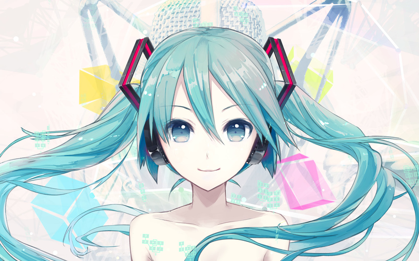 hatsune_miku headphones ikushima long_hair twintails vocaloid