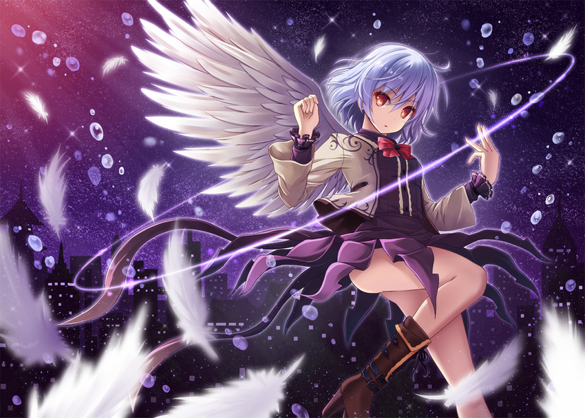 akashio boots bow city feathers gray_hair kishin_sagume orange_eyes short_hair touhou wings