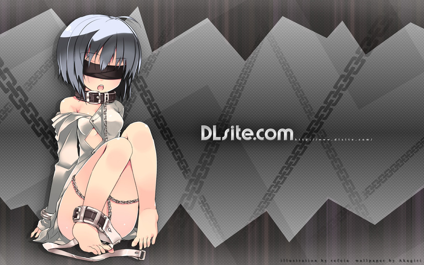 barefoot blindfold bondage chain collar dlsite.com elle_sweet gray_hair original refeia short_hair watermark