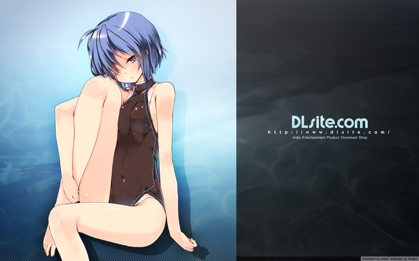 blue_eyes blue_hair dlsite.com elle_sweet navel original refeia short_hair skintight swimsuit