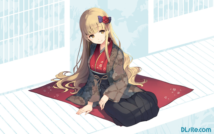 blonde_hair dille_blood dlsite.com headdress japanese_clothes kimono long_hair original paseri yellow_eyes