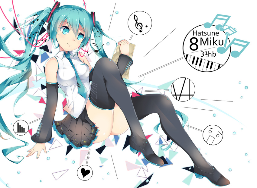 aqua_eyes aqua_hair boots hatsune_miku long_hair sevens_(treefeather) skirt thighhighs twintails vocaloid zettai_ryouiki