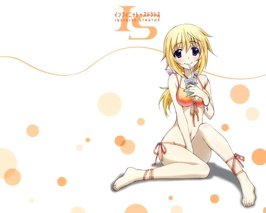 bikini blonde_hair charlotte_dunois drink horii_kumi infinite_stratos swimsuit white