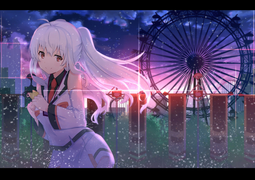 isla_(plastic_memories) koga_rejini long_hair night plastic_memories red_eyes tears tie white_hair