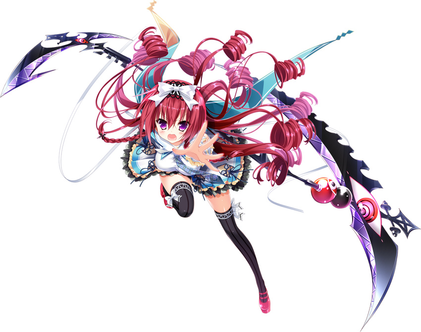 lass long_hair mayoeru_futari_to_sekai_no_subete mizunomiya_nana moriyama_shijimi purple_eyes red_hair seifuku thighhighs transparent weapon