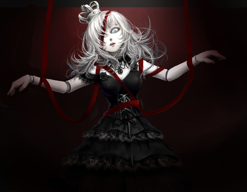 aoiakamaou choker crown doll goth-loli gray_eyes long_hair necklace original ribbons white_hair