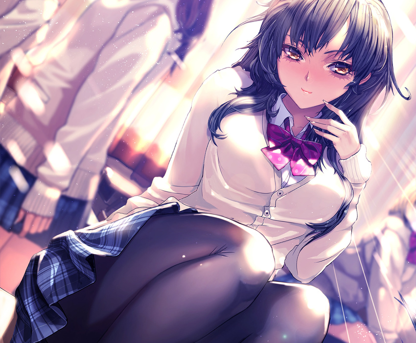 black_hair blush bow brown_eyes furyou_michi_~gang_road pantyhose seifuku skirt xaxak