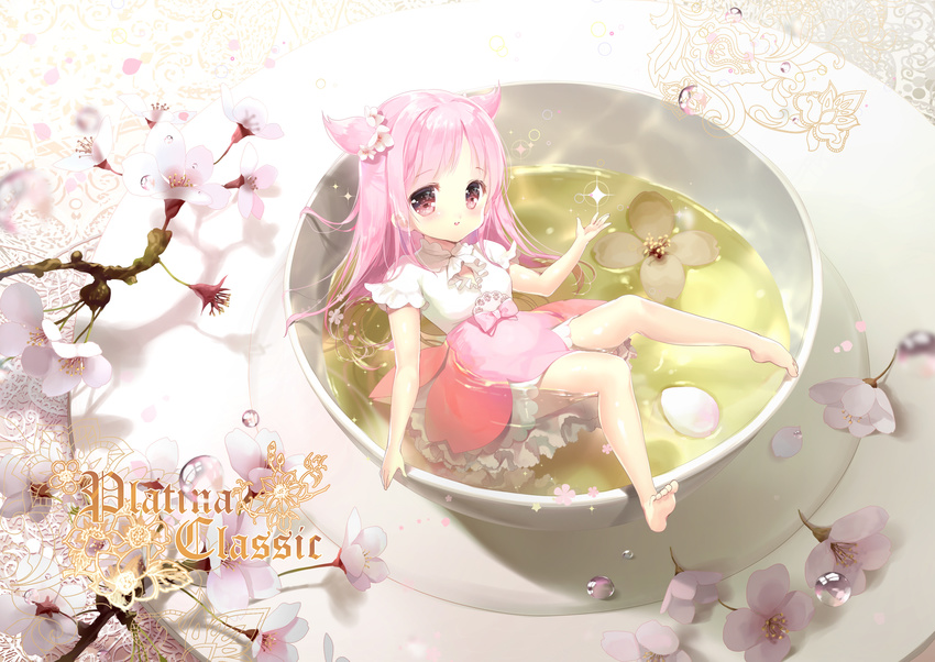 barefoot cherry_blossom_cookie cherry_blossoms cookie_run pink_eyes pink_hair siloteddy wet