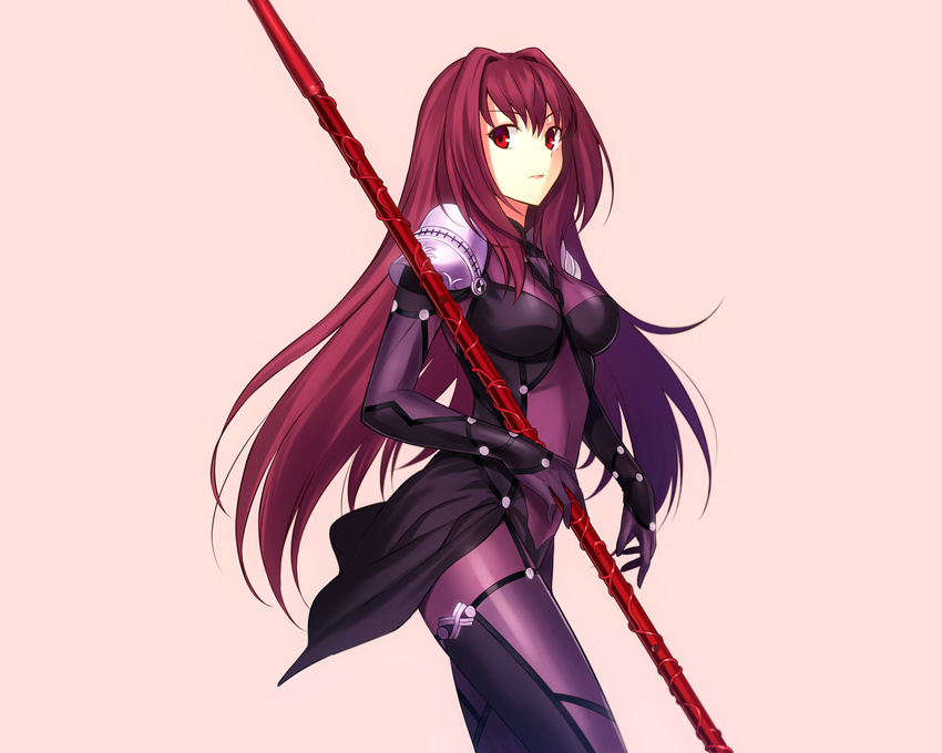 armor bodysuit fate/grand_order fate/stay_night lancer_(fate/grand_order) long_hair purple_hair red_eyes skintight tagme_(artist) weapon