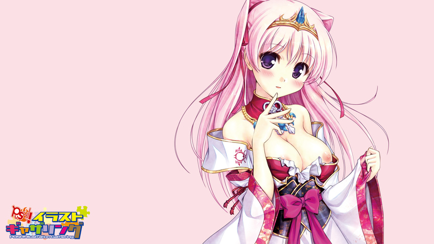 august bekkankou breasts dress long_hair miyaguni_akari nipples no_bra pink pink_hair sen_no_hatou_tsukisome_no_kouki